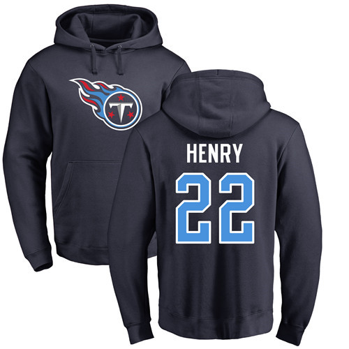 Tennessee Titans Men Navy Blue Derrick Henry Name and Number Logo NFL Football #22 Pullover Hoodie Sweatshirts